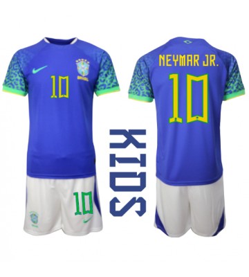 Brasilien Neymar Jr #10 Borta Kläder Barn VM 2022 Kortärmad (+ Korta byxor)